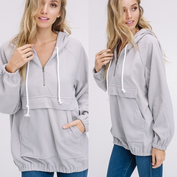felicias Tops - NWT Light Gray Felt Quarter Zip Hoodie